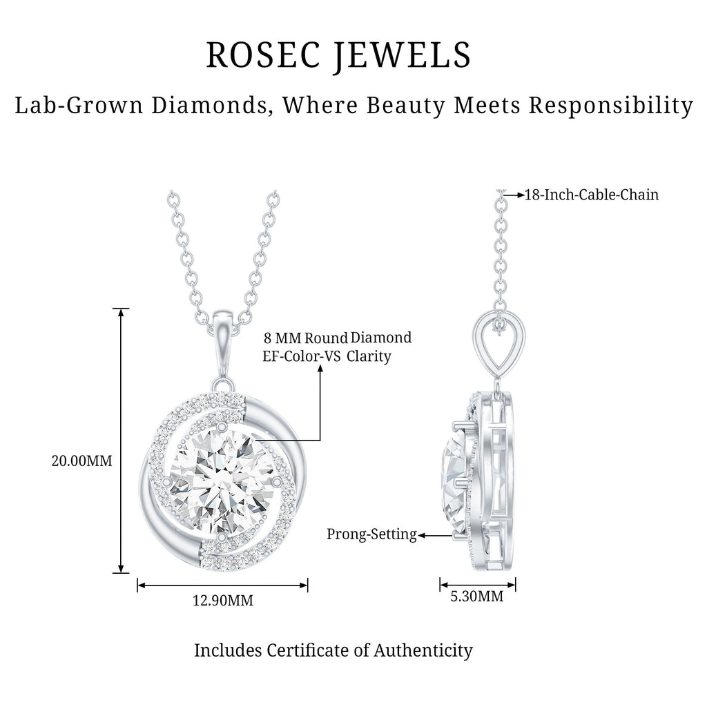 Prong Set 2 Carat Round Lab Grown Diamond Swirl Pendant Necklace