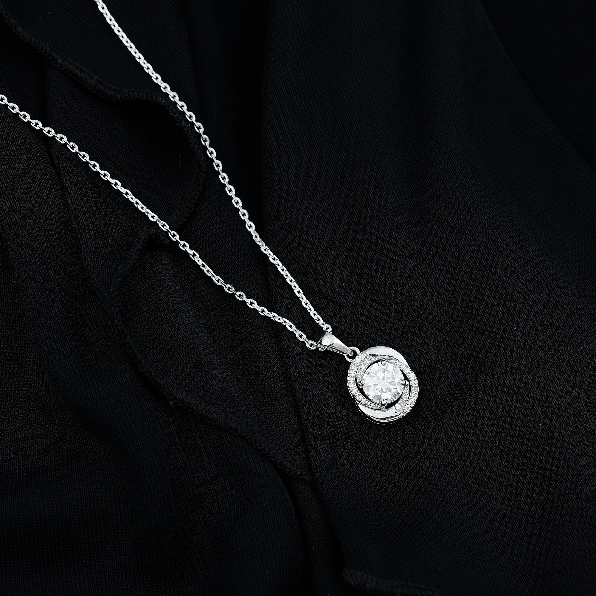 Prong Set 2 Carat Round Lab Grown Diamond Swirl Pendant Necklace