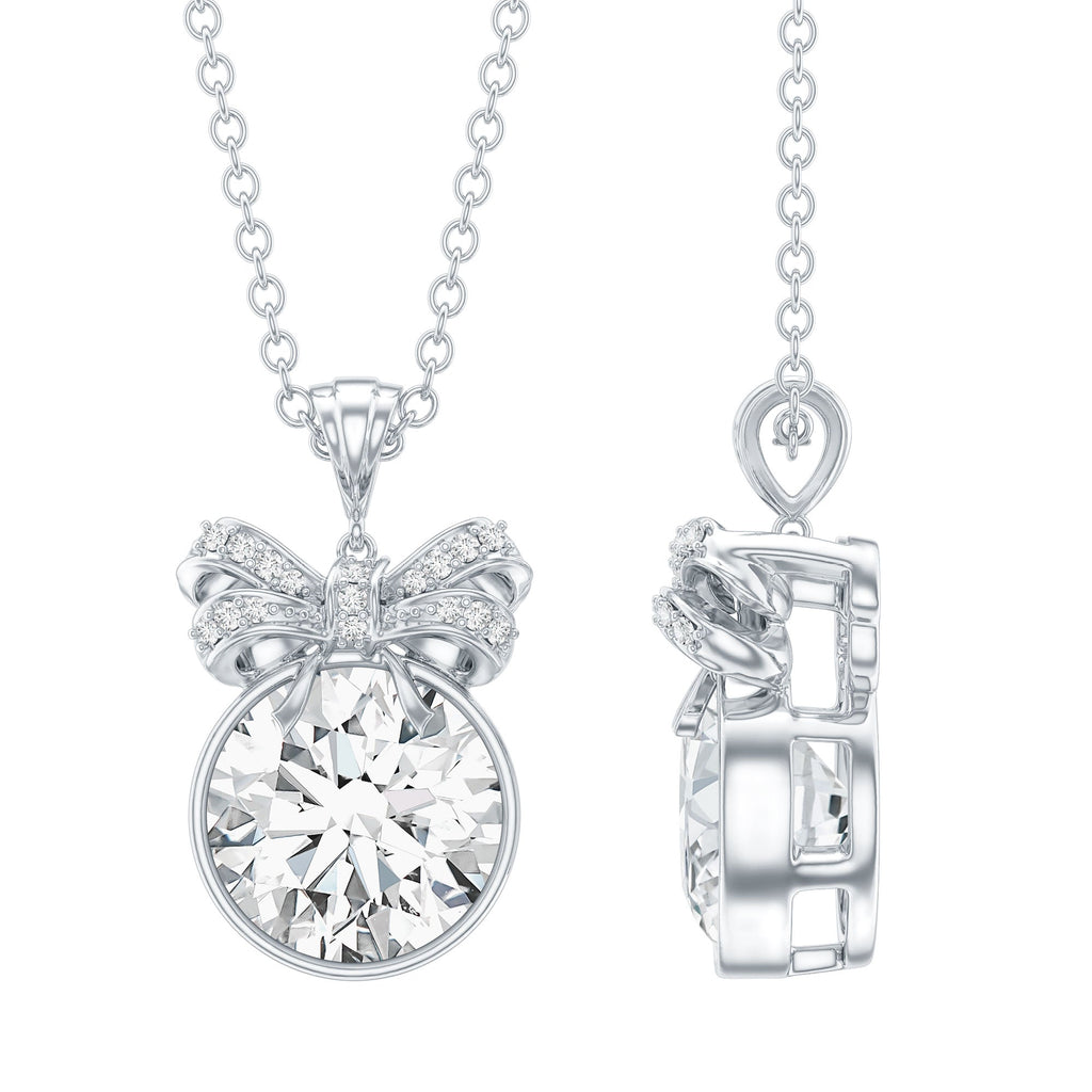 Bezel Set Lab Grown Diamond Solitaire Necklace With Cute Bow