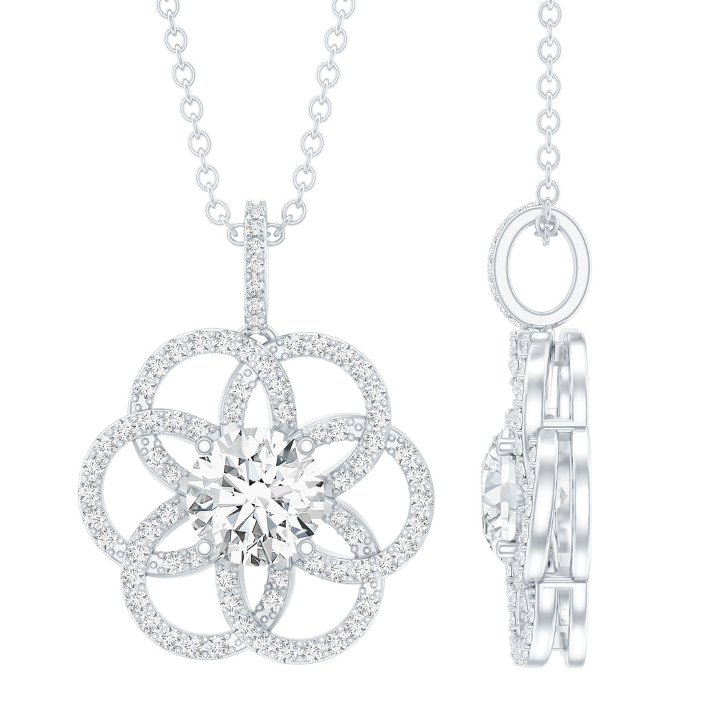0.9 Carat Round Lab Diamond Flower Bridal Necklace
