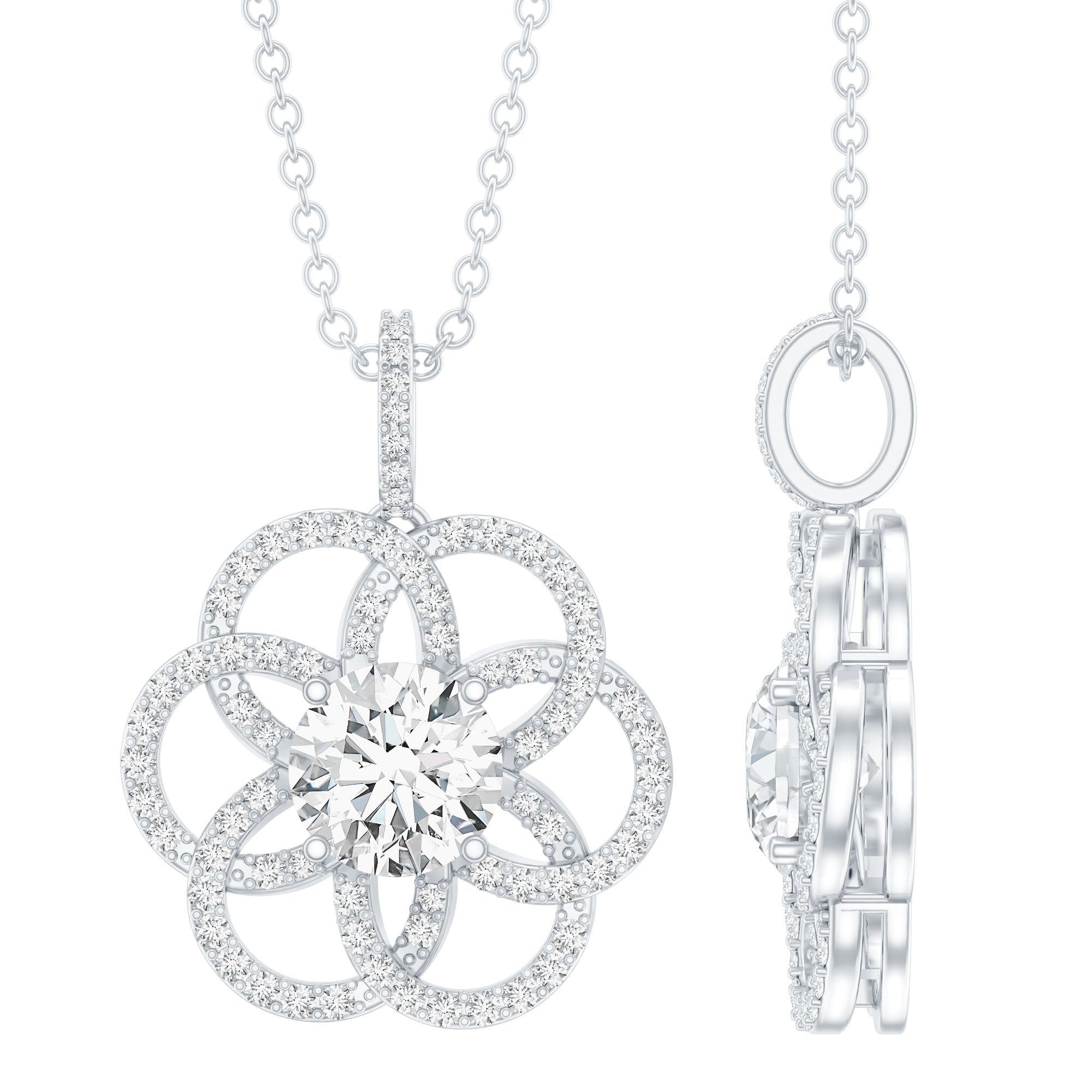 0.9 Carat Round Lab Diamond Flower Bridal Necklace