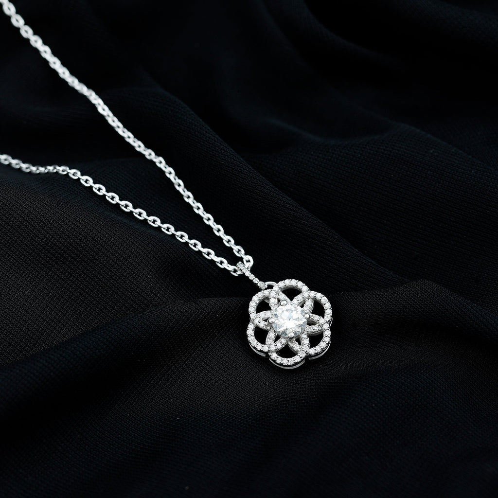 0.9 Carat Round Lab Diamond Flower Bridal Necklace
