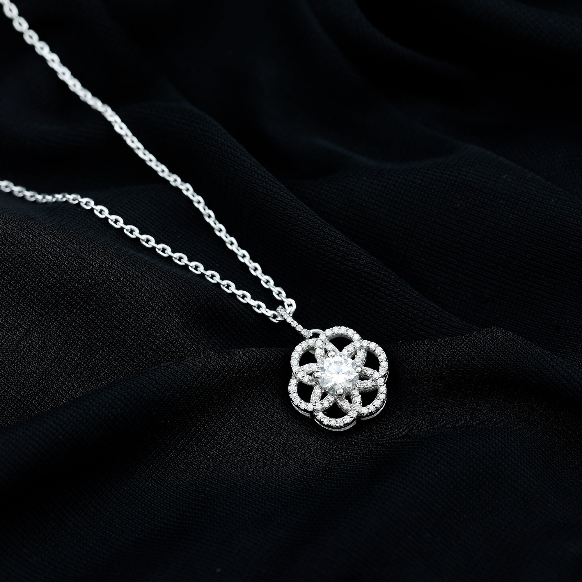 0.9 Carat Round Lab Diamond Flower Bridal Necklace