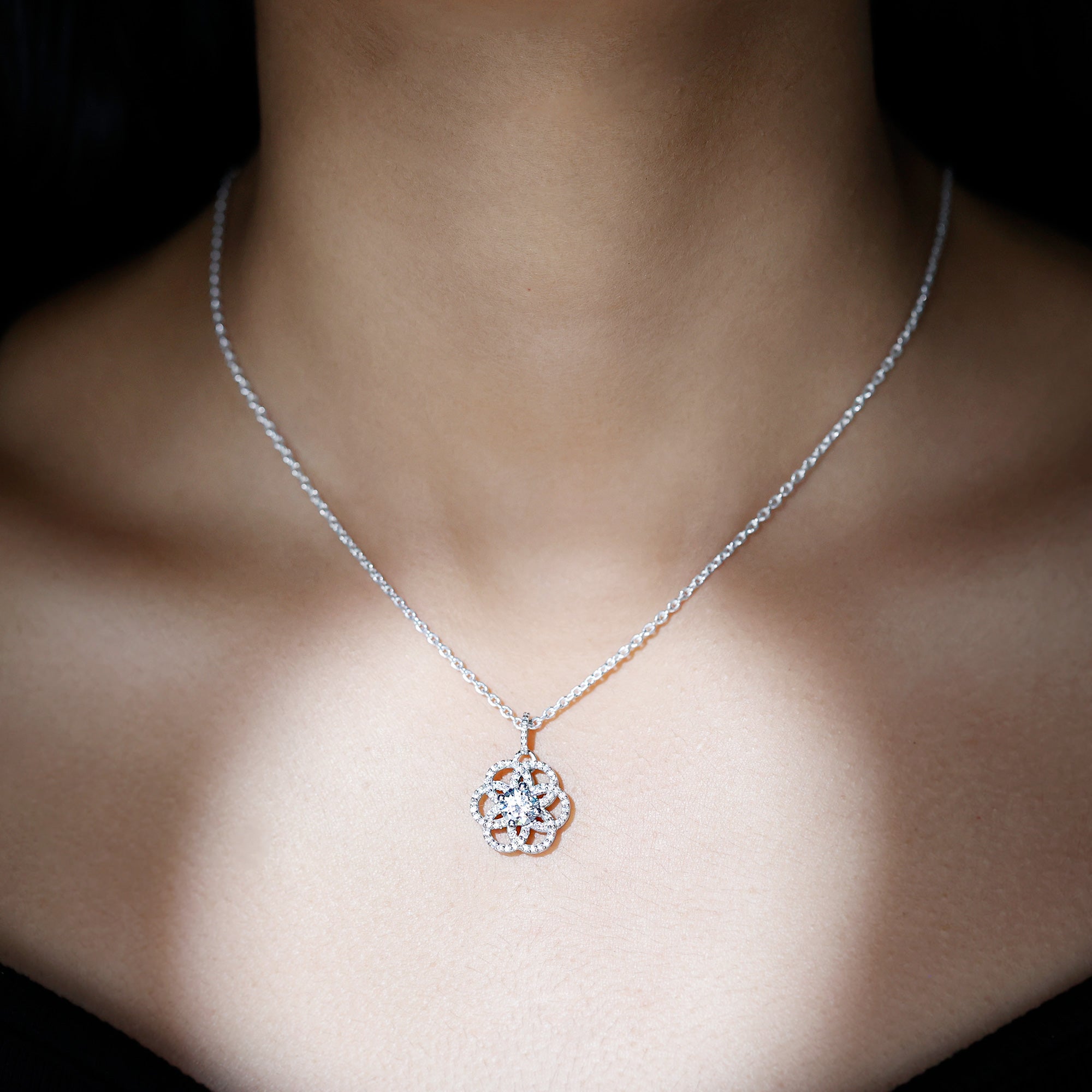 0.9 Carat Round Lab Diamond Flower Bridal Necklace