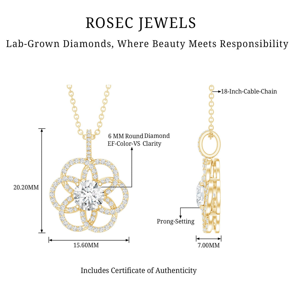 0.9 Carat Round Lab Diamond Flower Bridal Necklace