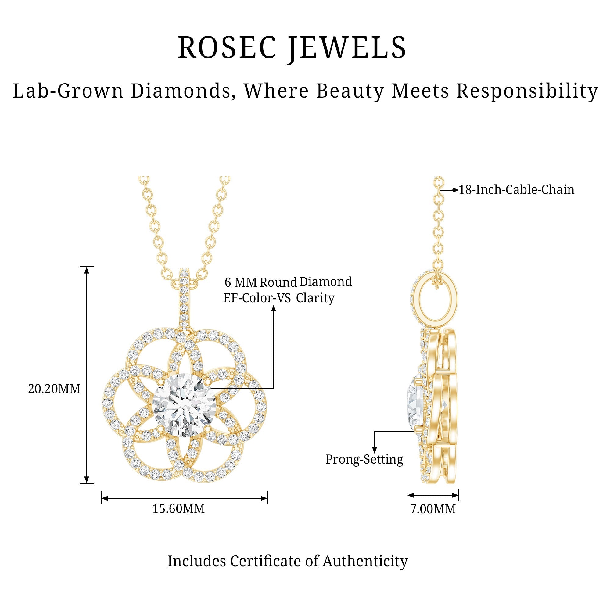 0.9 Carat Round Lab Diamond Flower Bridal Necklace