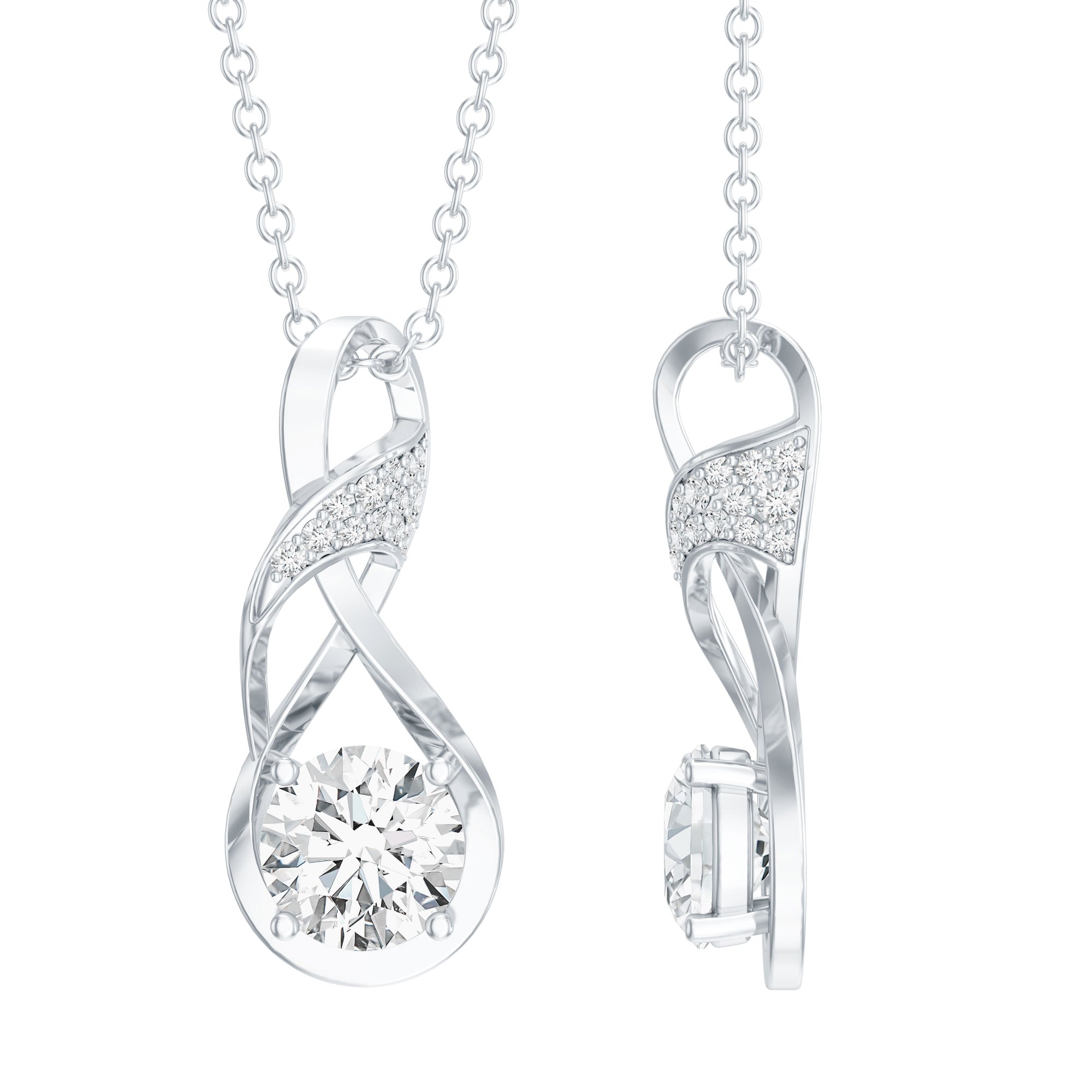 Certified Lab 0.9 Carat Round Diamond Infinity Pendant Necklace