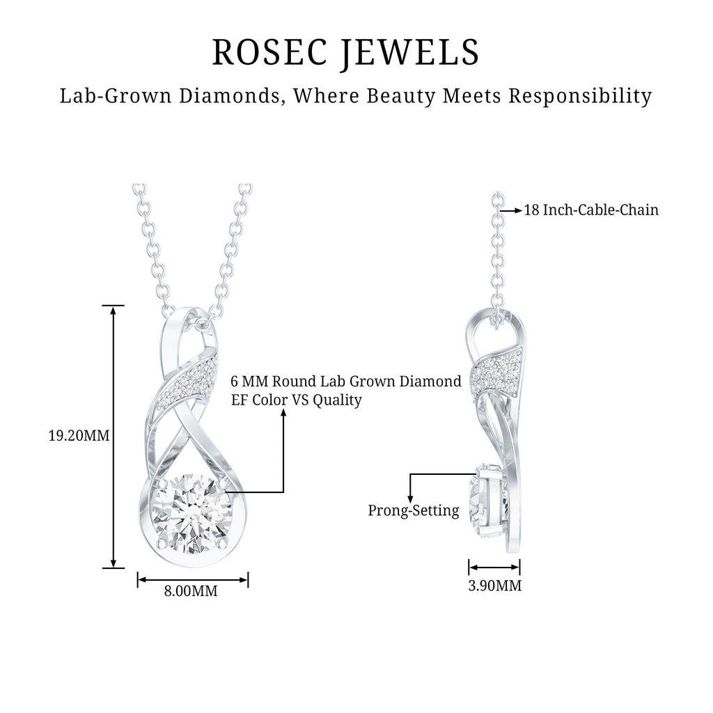 Certified Lab 0.9 Carat Round Diamond Infinity Pendant Necklace