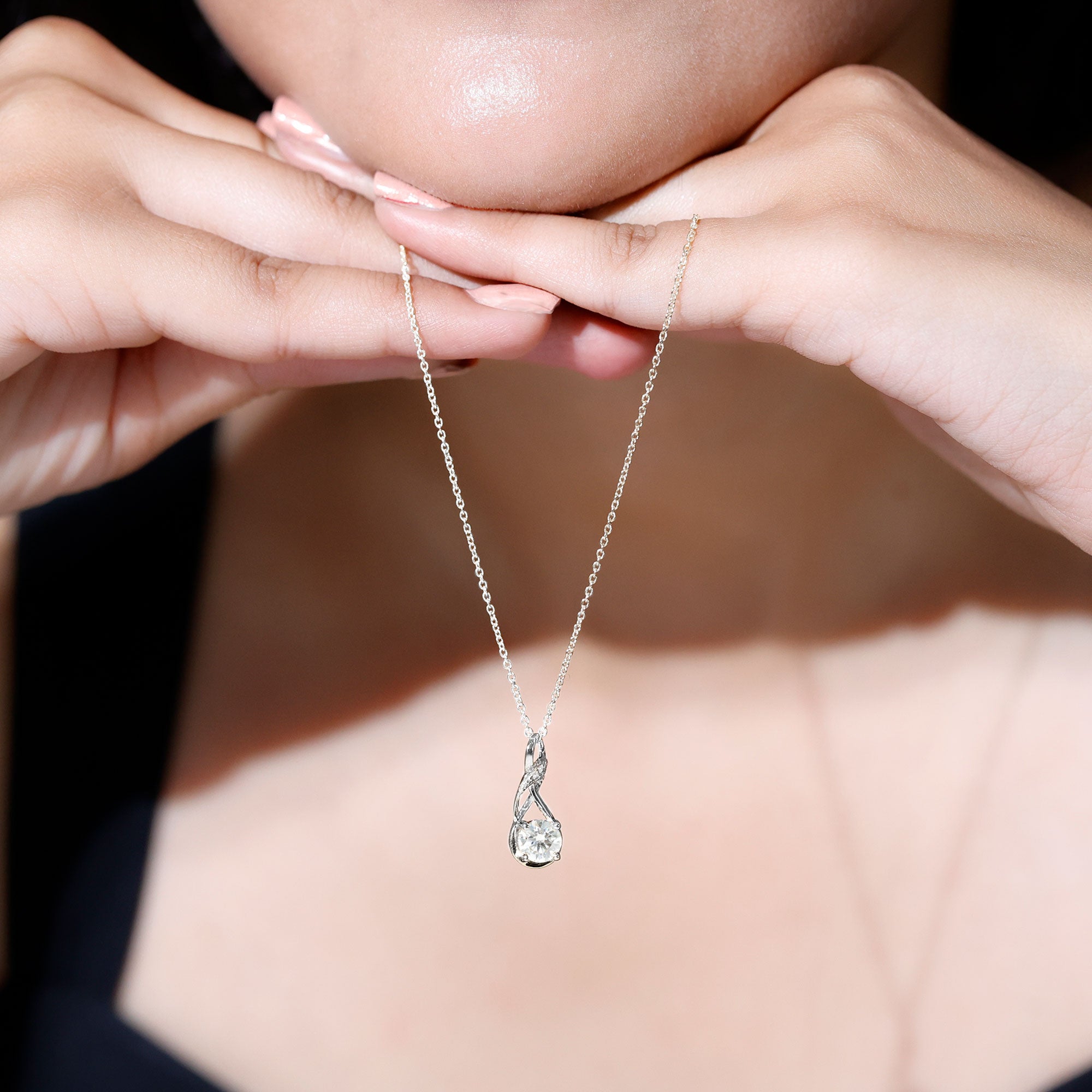 Certified Lab 0.9 Carat Round Diamond Infinity Pendant Necklace