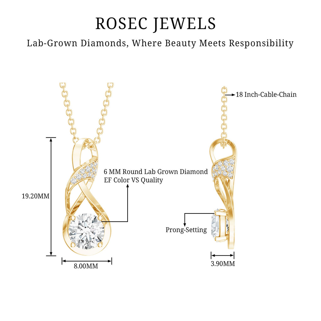 Certified Lab 0.9 Carat Round Diamond Infinity Pendant Necklace
