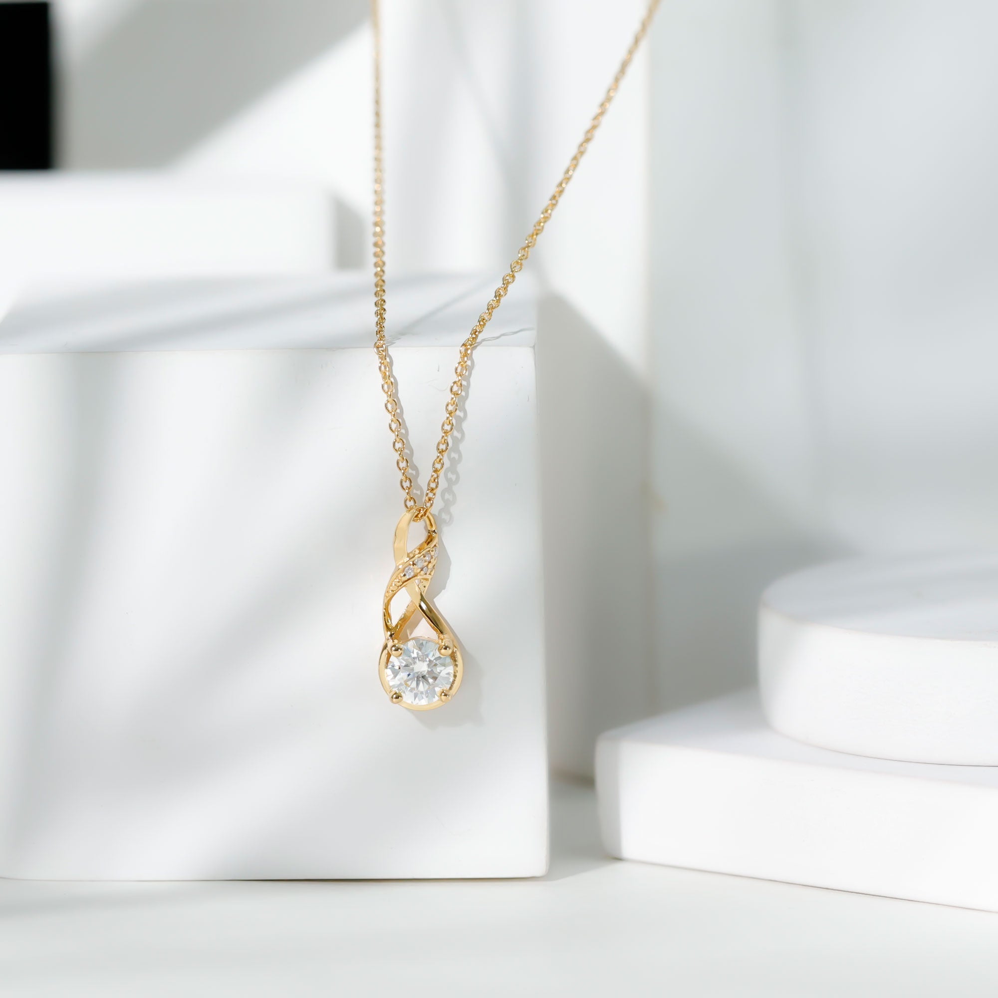 Certified Lab 0.9 Carat Round Diamond Infinity Pendant Necklace