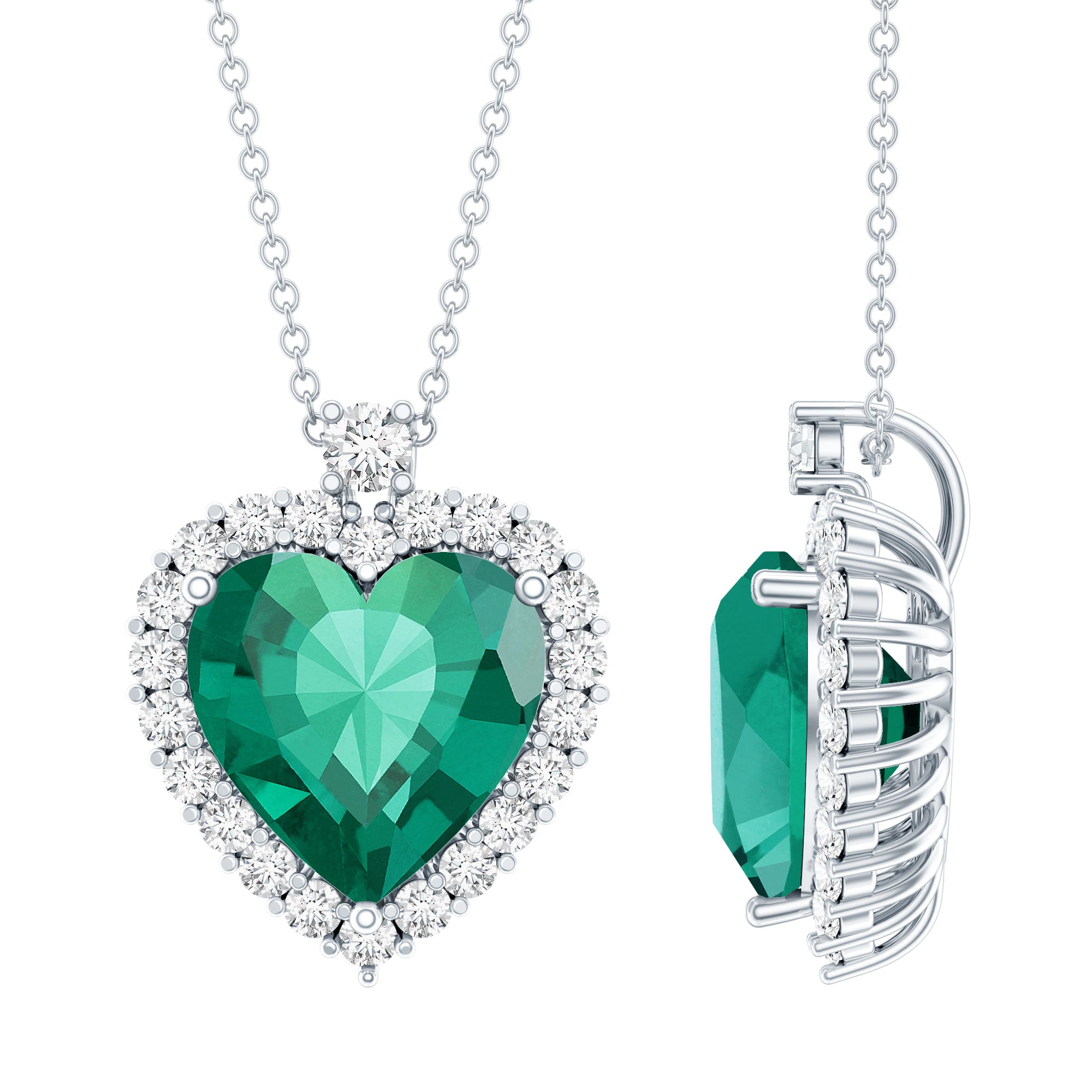 Lab Created 5.6 Carat Emerald Moissanite Heart Pendant Necklace