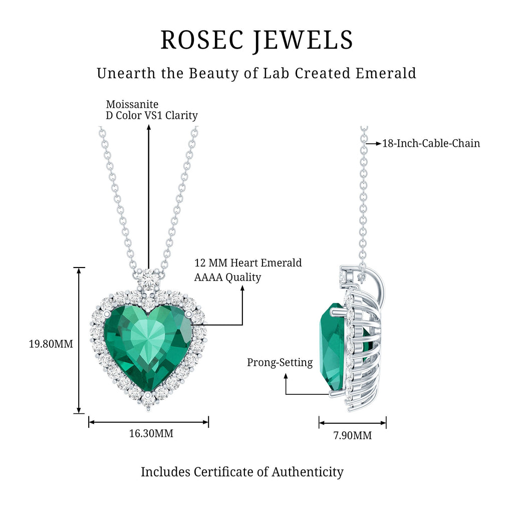 Lab Created 5.6 Carat Emerald Moissanite Heart Pendant Necklace