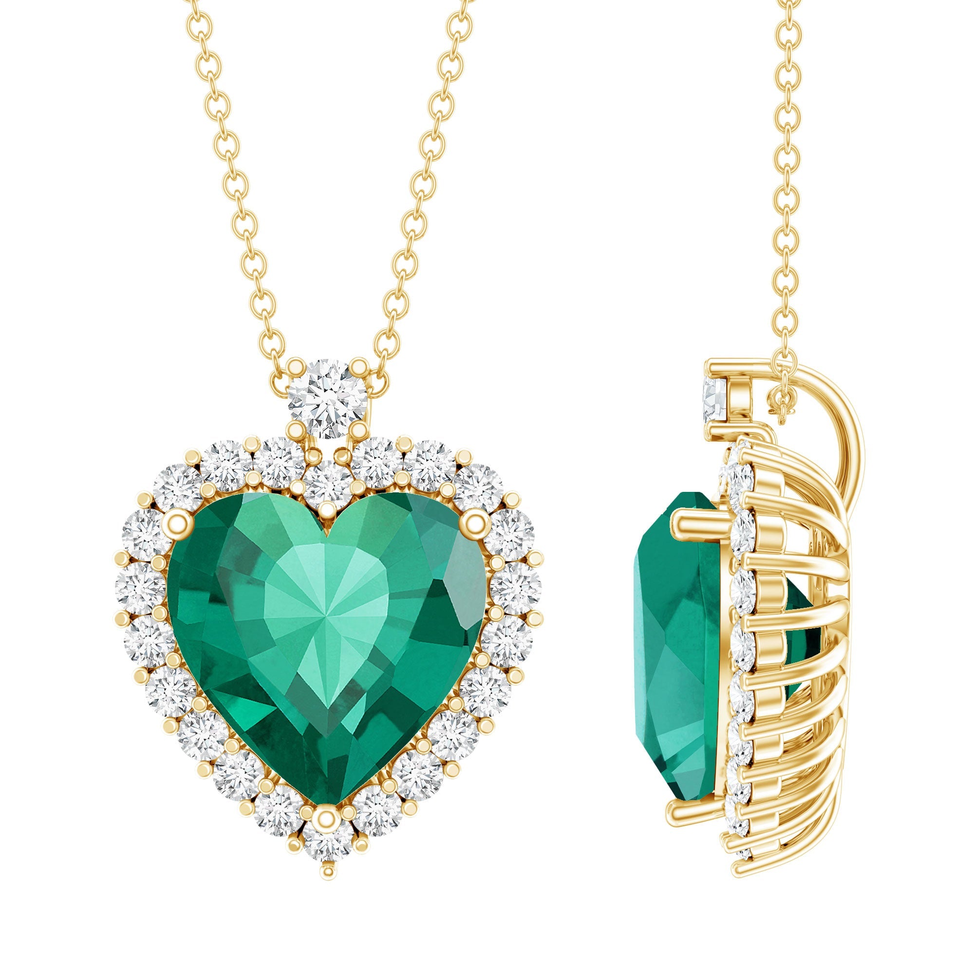 Emerald Heart Pendant Lab Grown Emerald 5.6 Ct – Moissanite Necklace With Sparkling Halo