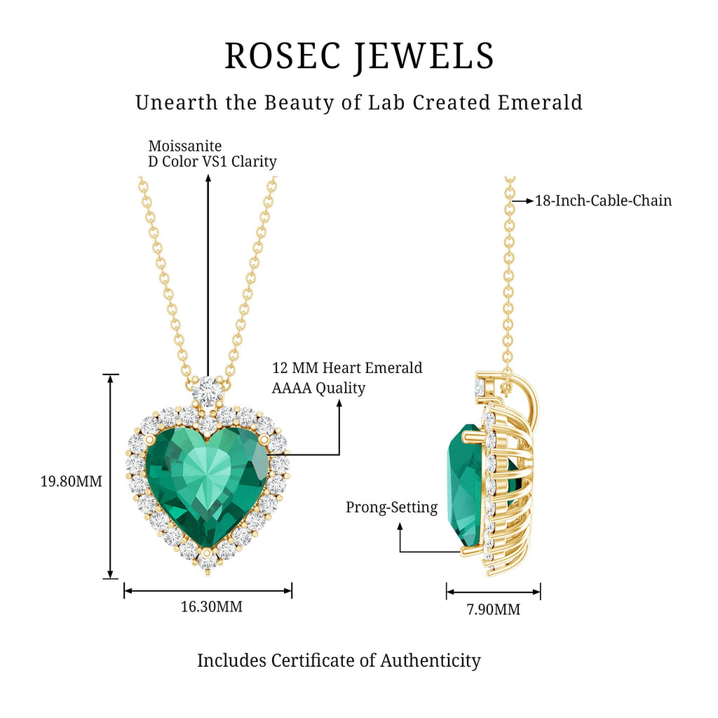 Lab Created 5.6 Carat Emerald Moissanite Heart Pendant Necklace