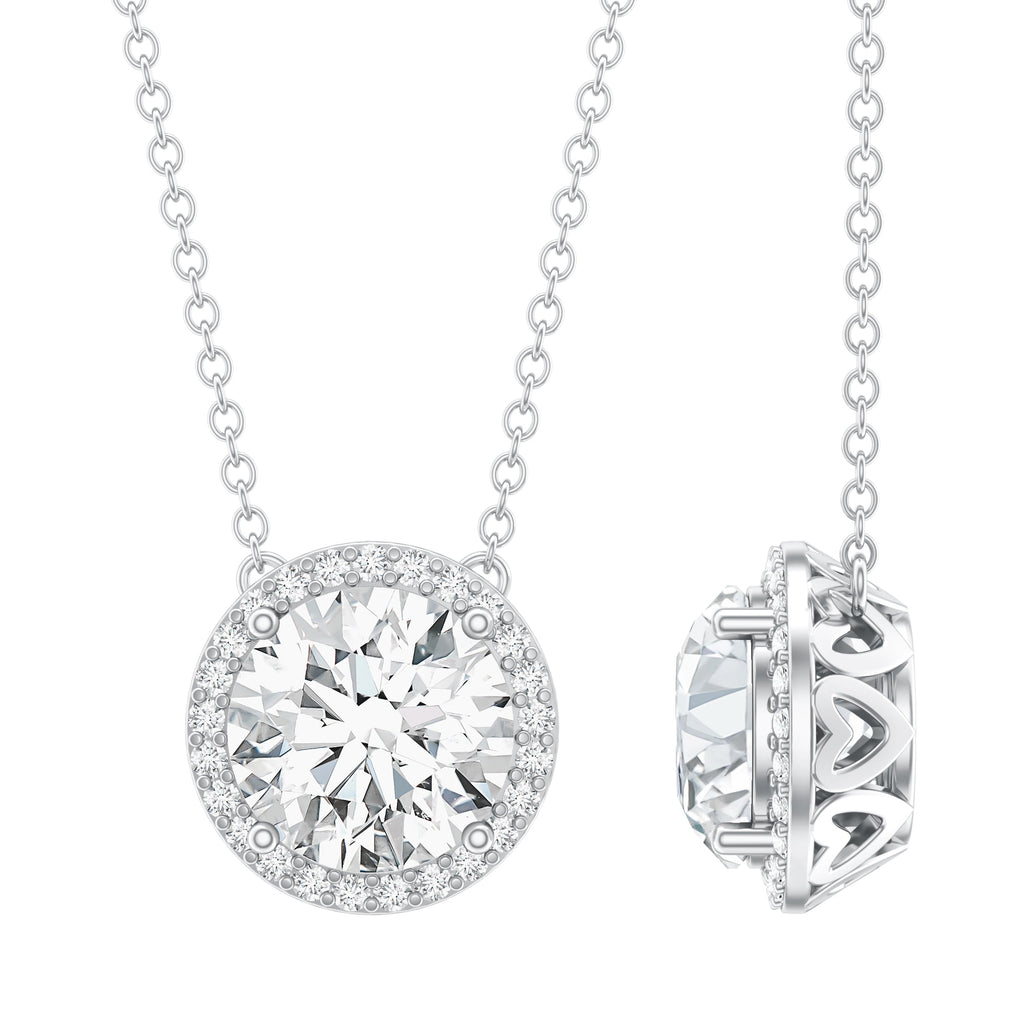 Lab Grown Diamond Necklace – IGI Certified 2 Carat Round Halo Pendant