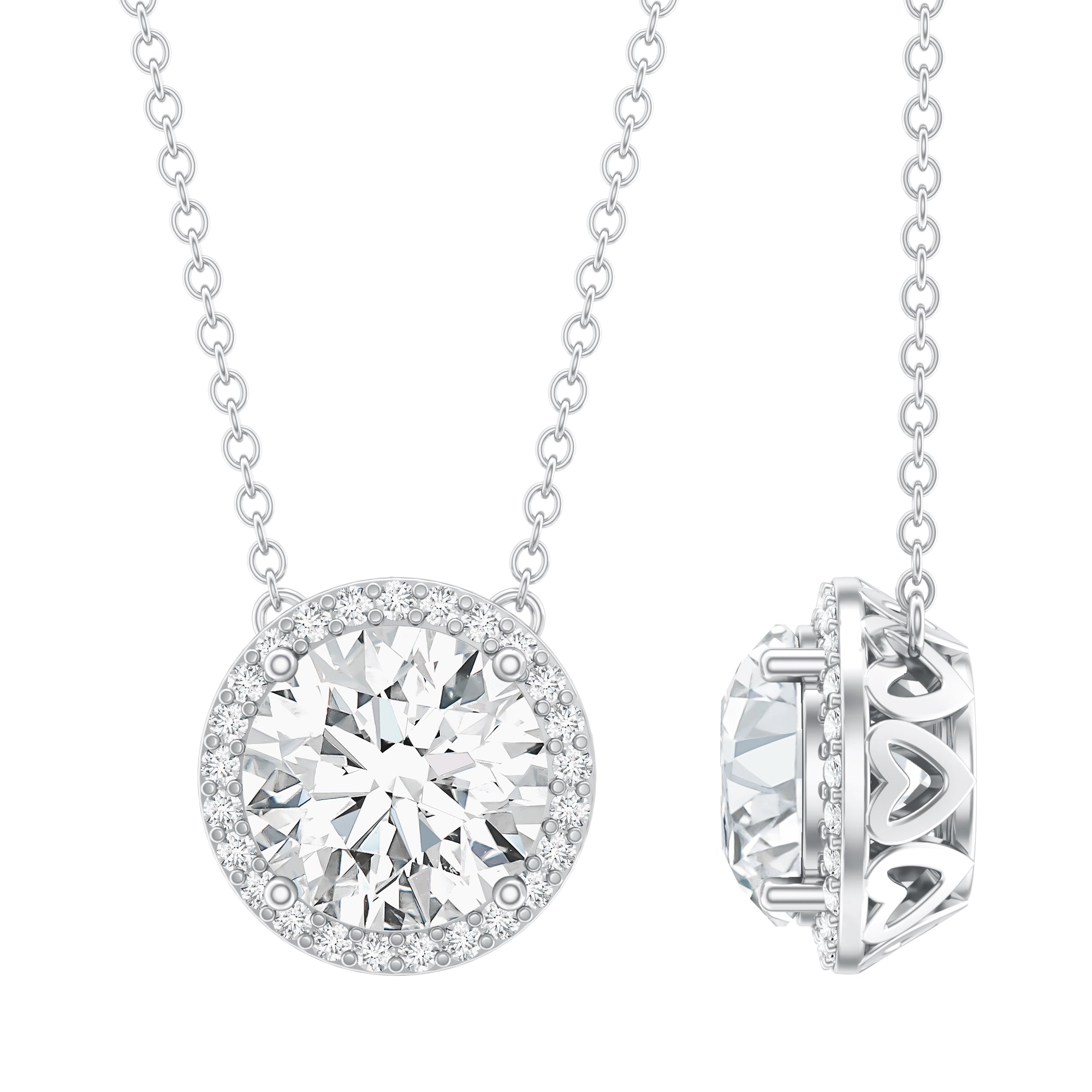 Lab Grown Diamond Necklace – IGI Certified 2 Carat Round Halo Pendant