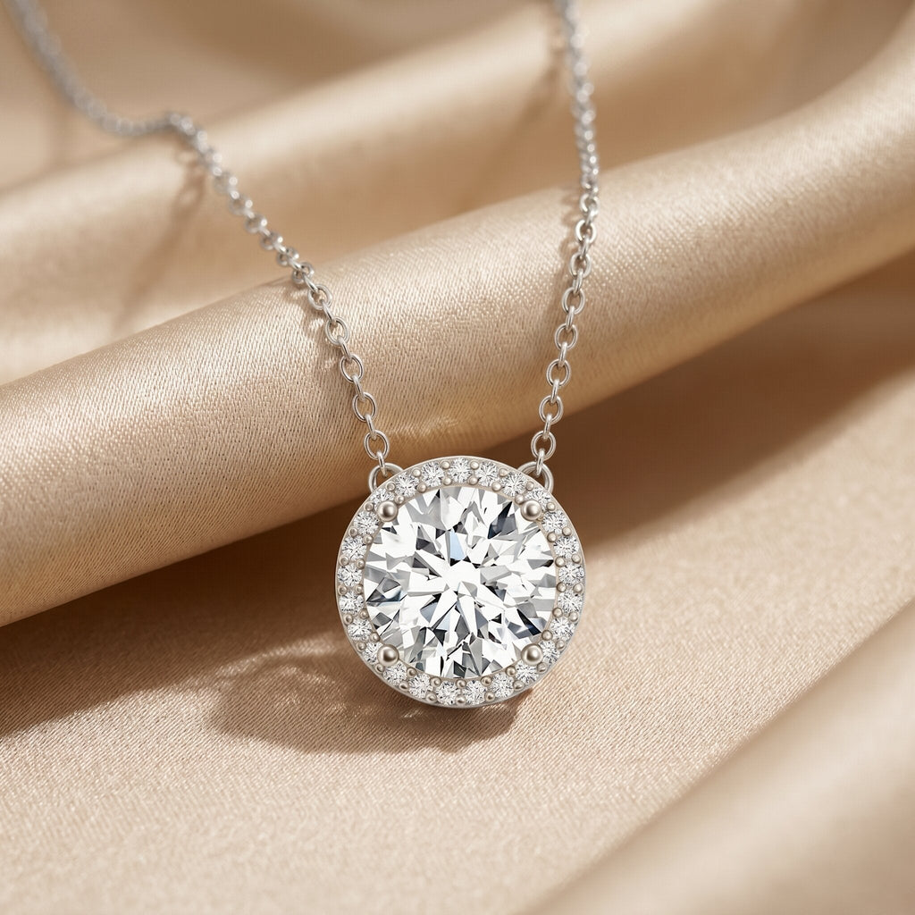 Lab Grown Diamond Necklace – IGI Certified 2 Carat Round Halo Pendant