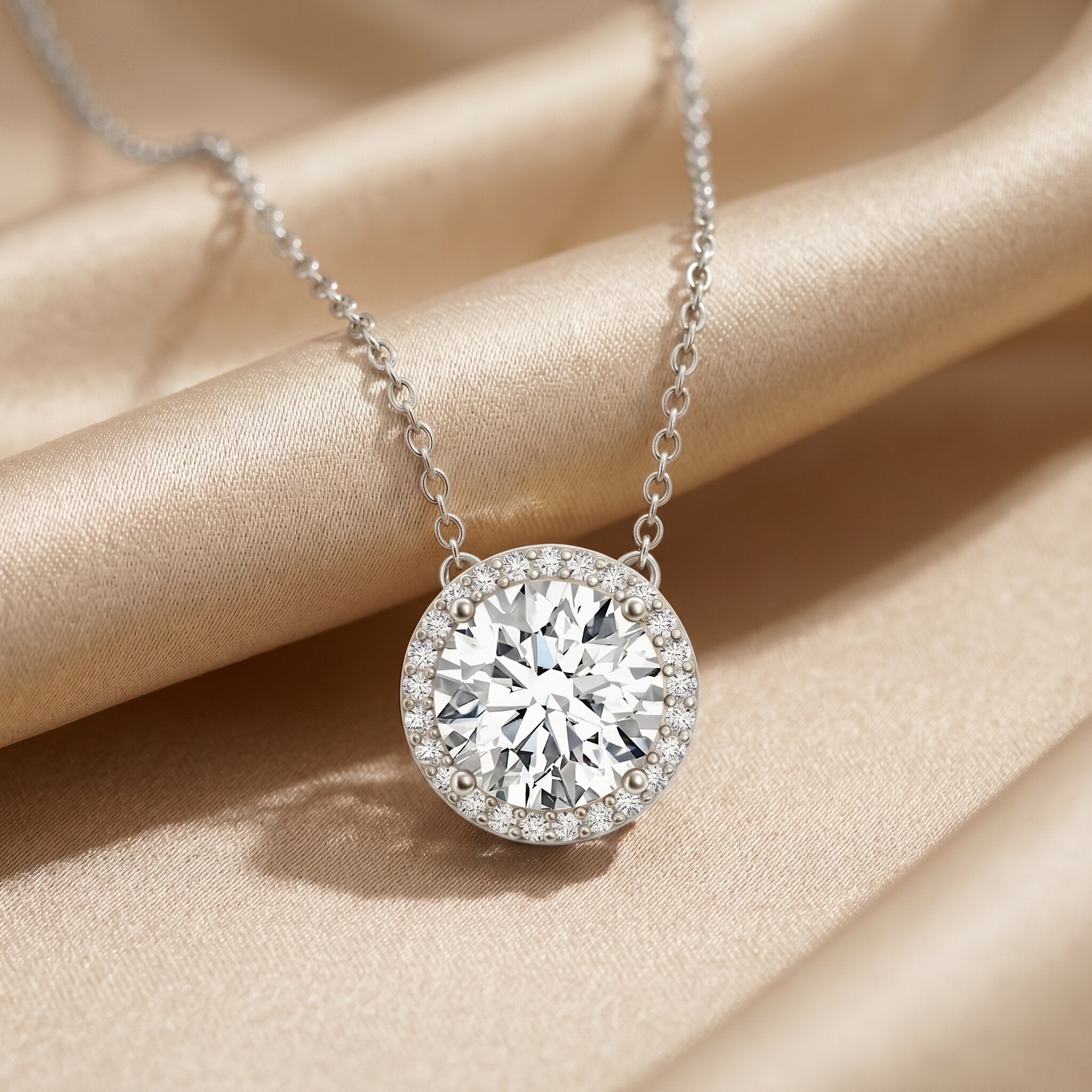 Lab Grown Diamond Necklace – IGI Certified 2 Carat Round Halo Pendant