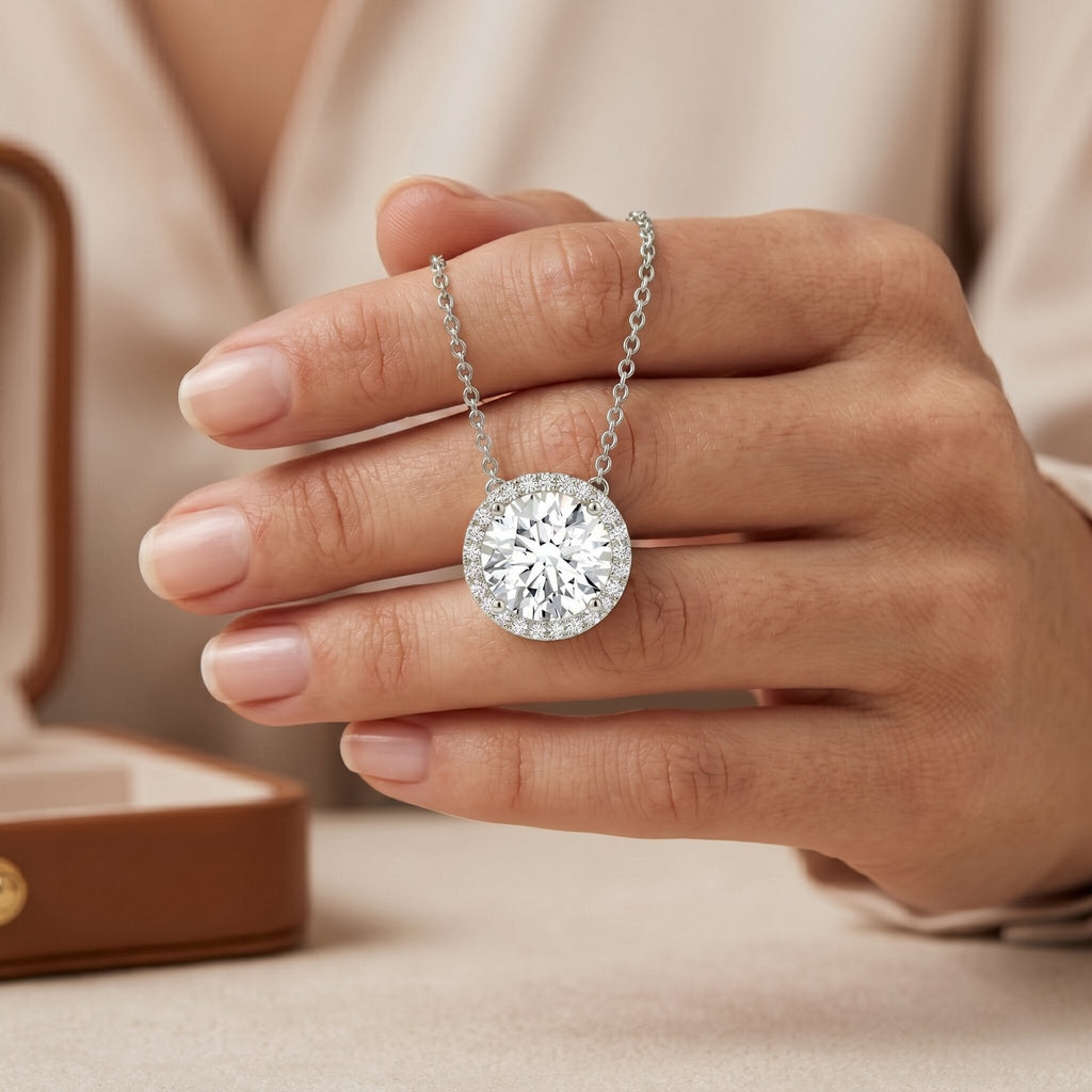 Lab Grown Diamond Necklace – IGI Certified 2 Carat Round Halo Pendant