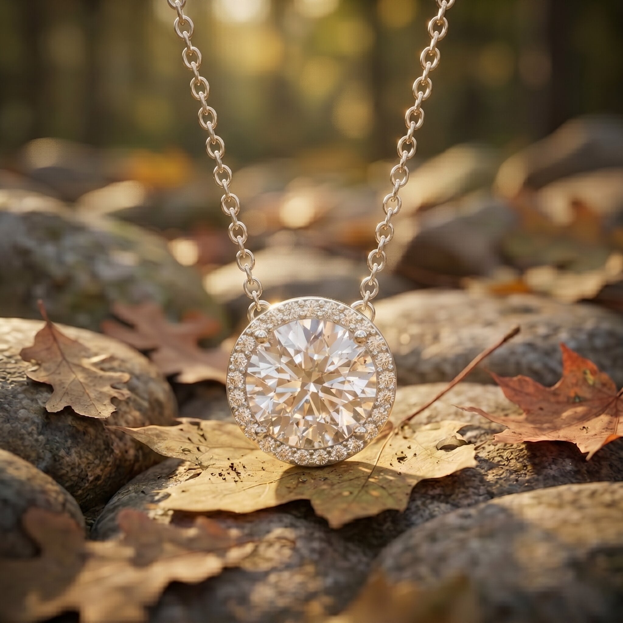 Lab Grown Diamond Necklace – IGI Certified 2 Carat Round Halo Pendant