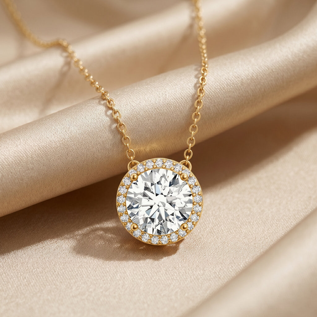 Lab Grown Diamond Necklace – IGI Certified 2 Carat Round Halo Pendant