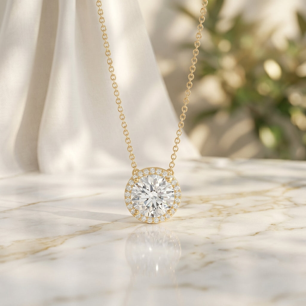 Lab Grown Diamond Necklace – IGI Certified 2 Carat Round Halo Pendant