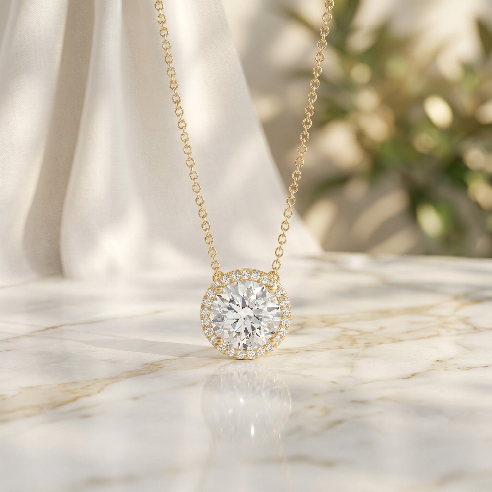 Lab Grown Diamond Necklace – IGI Certified 2 Carat Round Halo Pendant