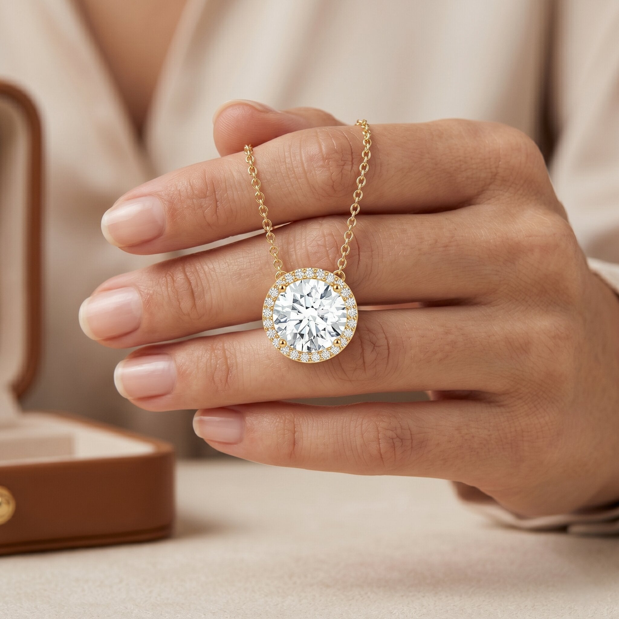 Lab Grown Diamond Necklace – IGI Certified 2 Carat Round Halo Pendant