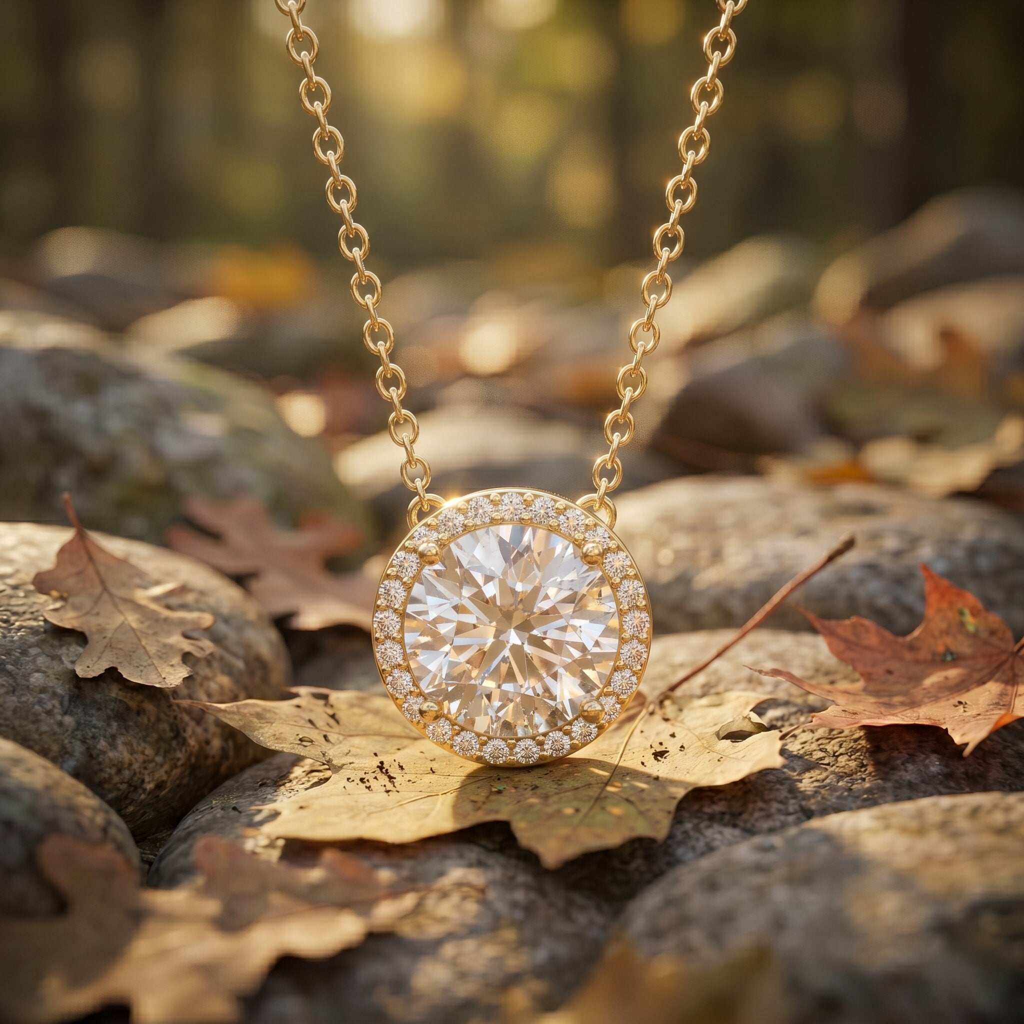 Lab Grown Diamond Necklace – IGI Certified 2 Carat Round Halo Pendant