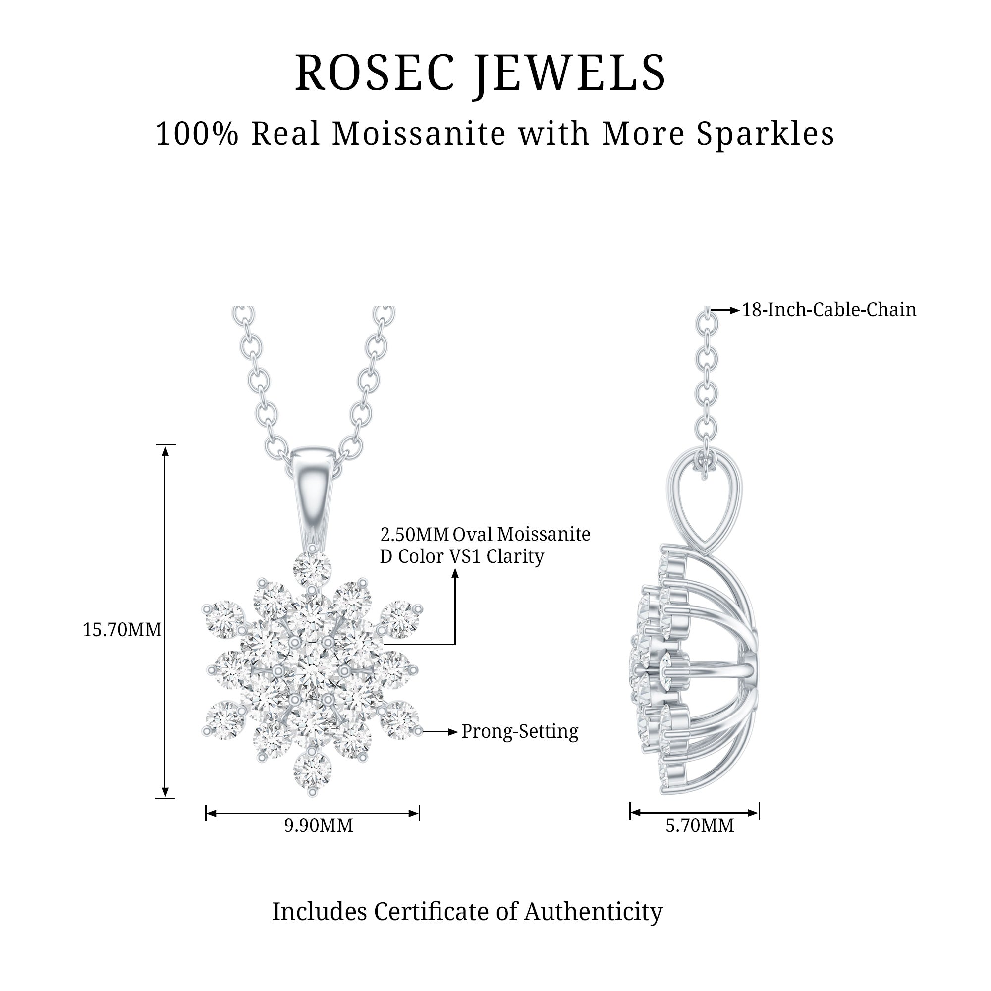 Moissanite Snowflake Necklace – Round Cut Moissanite Pendant With Sparkling Design