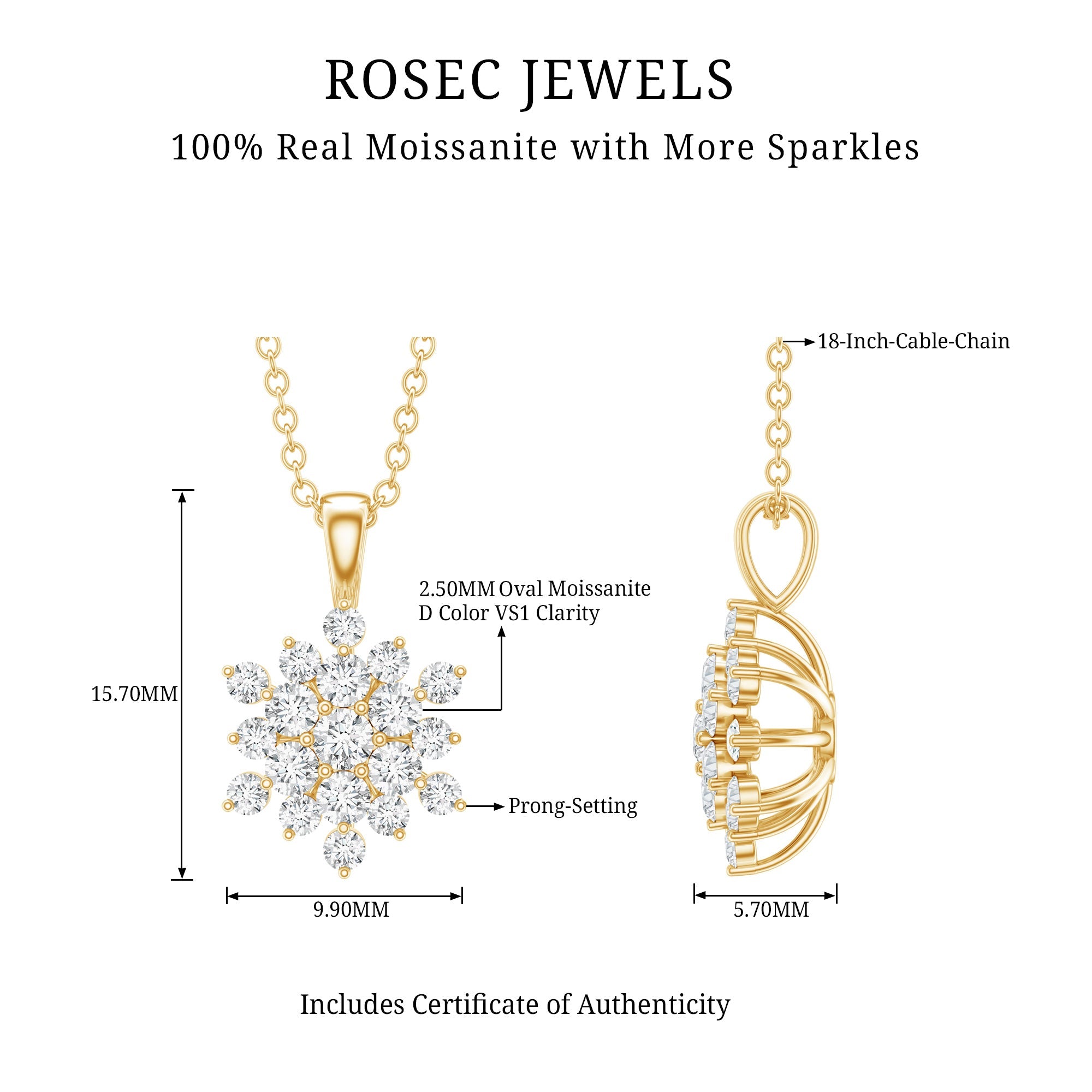 Moissanite Snowflake Necklace – Round Cut Moissanite Pendant With Sparkling Design