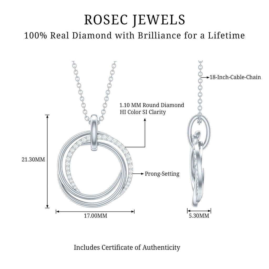Diamond Eternity Necklace - Interlocking Circle Pendant With Round Cut Diamonds
