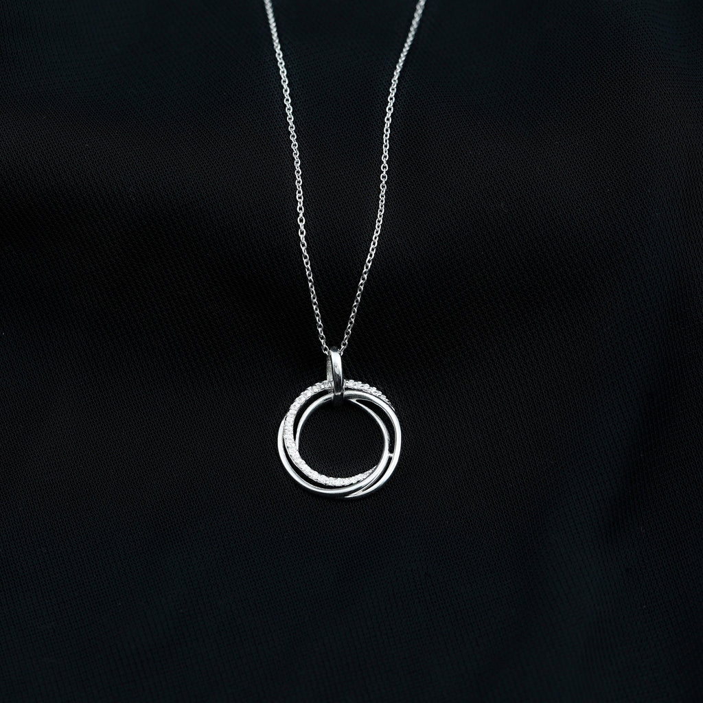 Diamond Eternity Necklace - Interlocking Circle Pendant With Round Cut Diamonds