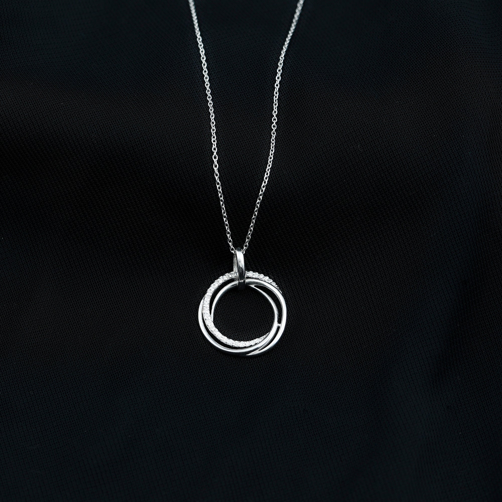 Diamond Eternity Necklace - Interlocking Circle Pendant With Round Cut Diamonds