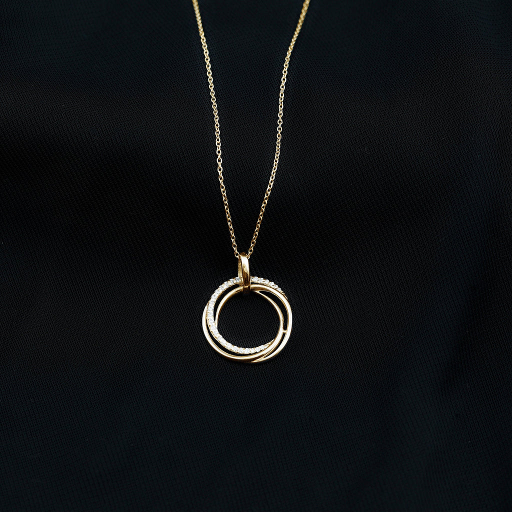 Diamond Eternity Necklace - Interlocking Circle Pendant With Round Cut Diamonds