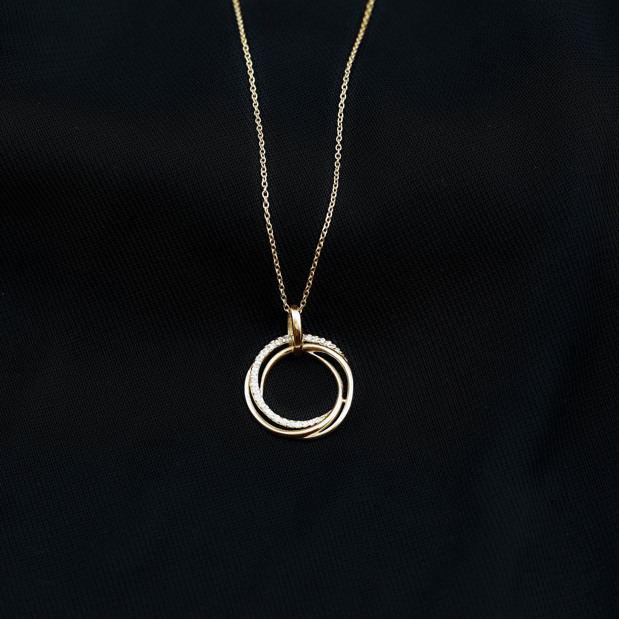 Diamond Eternity Necklace - Interlocking Circle Pendant With Round Cut Diamonds