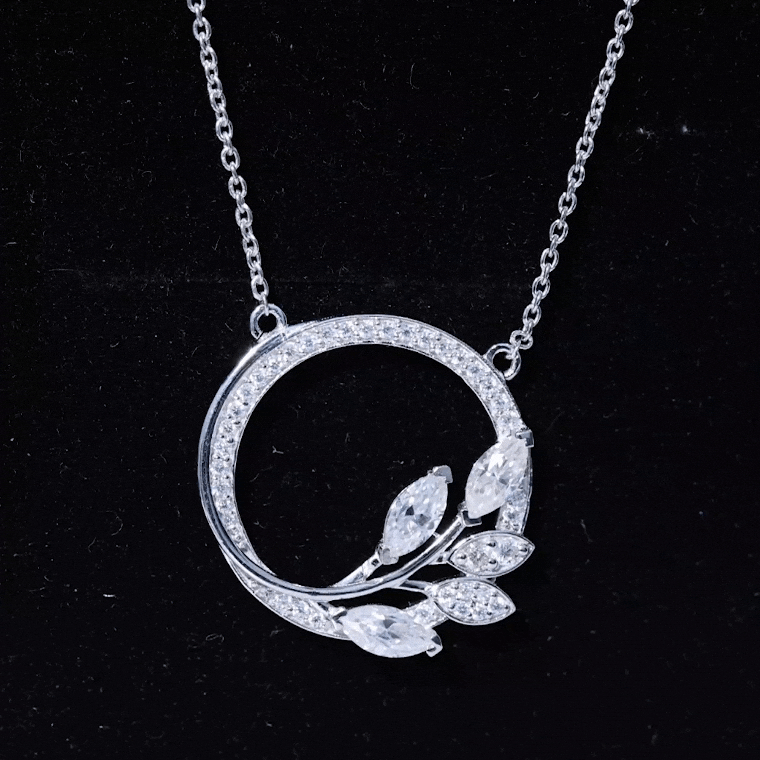 Moissanite Eternity Necklace – Marquise & Round Cut Leaf Design Pendant