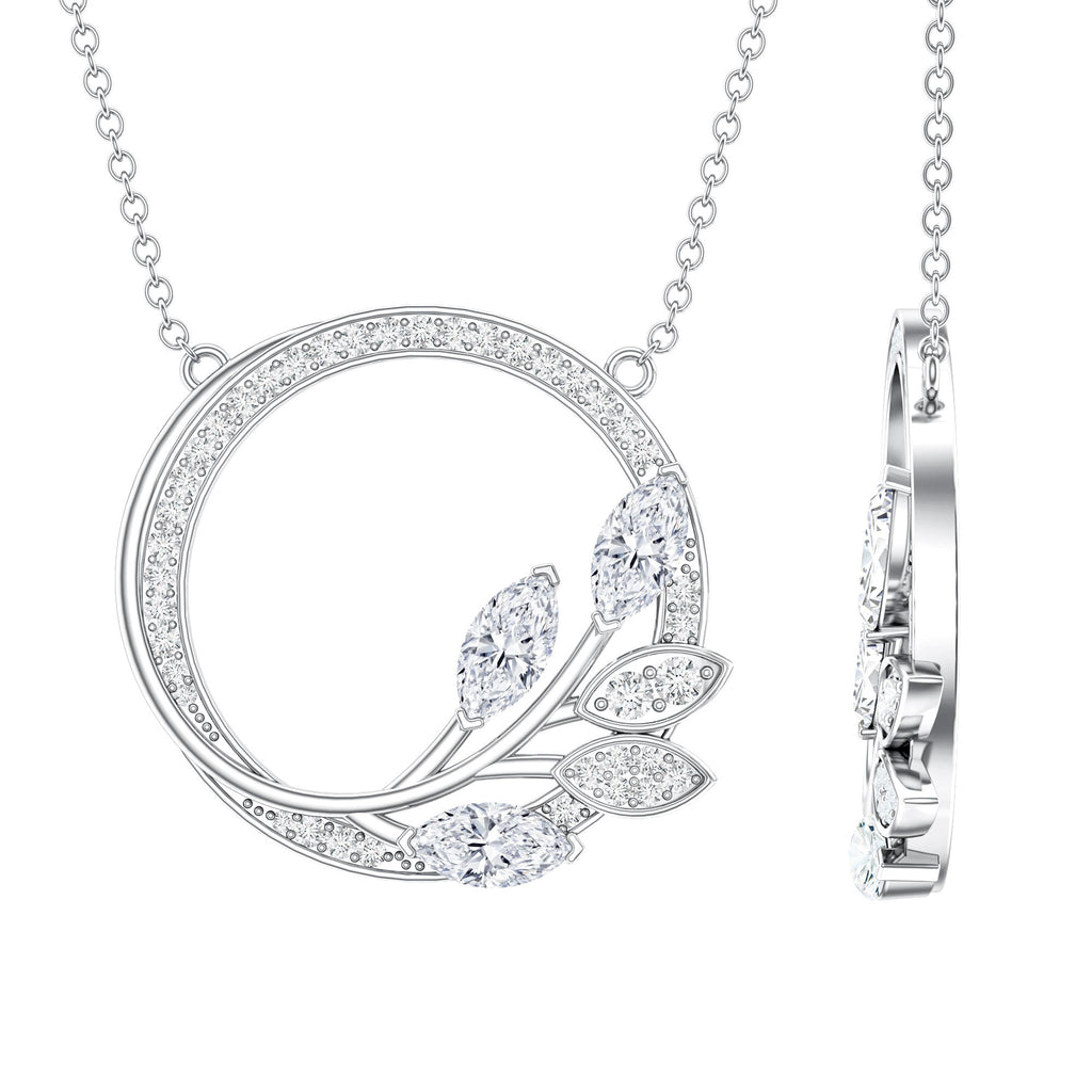 Moissanite Eternity Necklace – Marquise & Round Cut Leaf Design Pendant