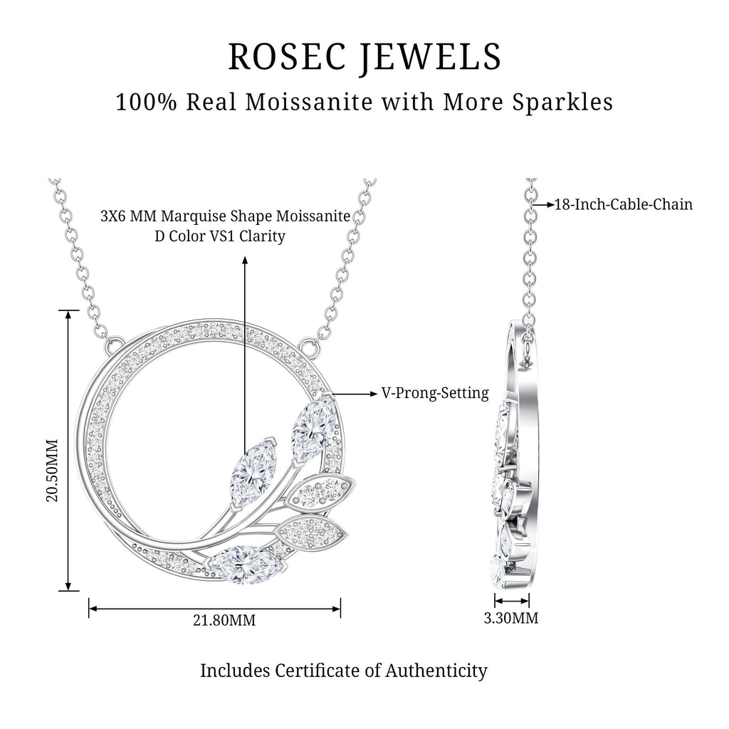 Moissanite Eternity Necklace – Marquise & Round Cut Leaf Design Pendant