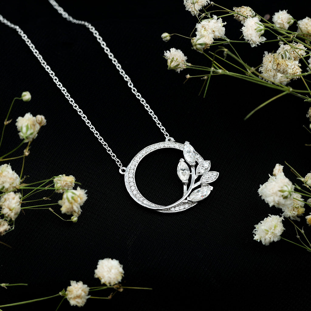 Moissanite Eternity Necklace – Marquise & Round Cut Leaf Design Pendant