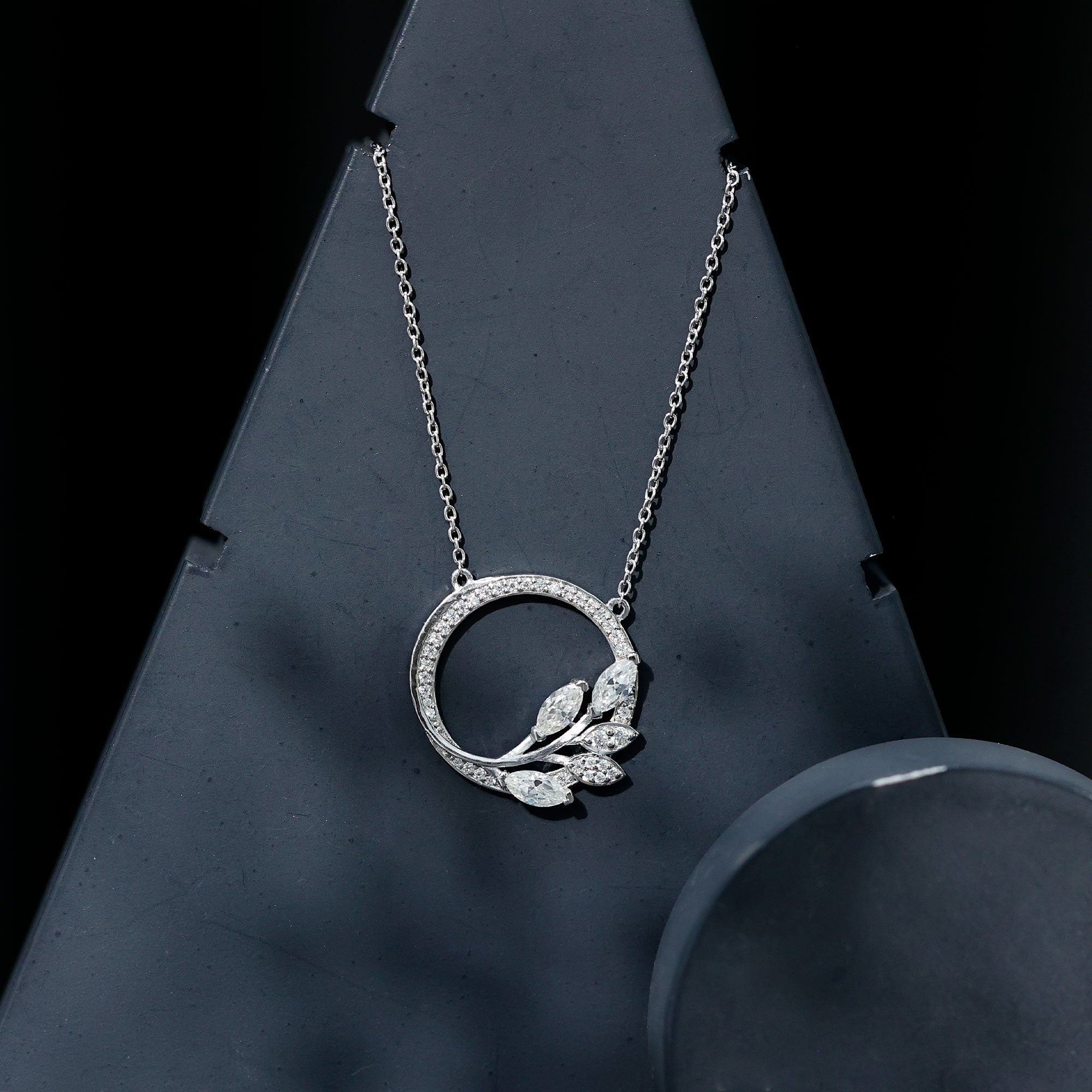 Moissanite Eternity Necklace – Marquise & Round Cut Leaf Design Pendant