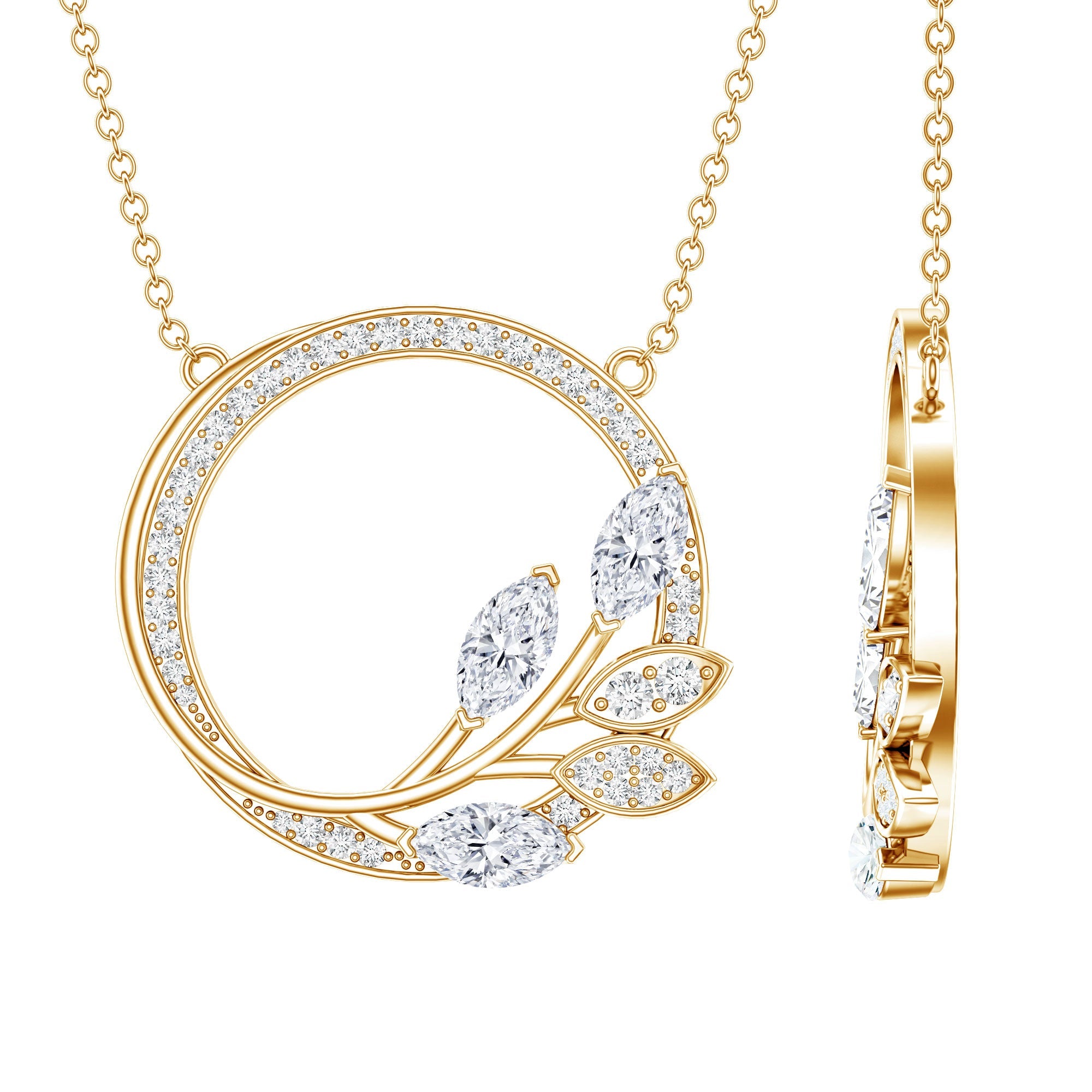 Moissanite Eternity Necklace – Marquise & Round Cut Leaf Design Pendant