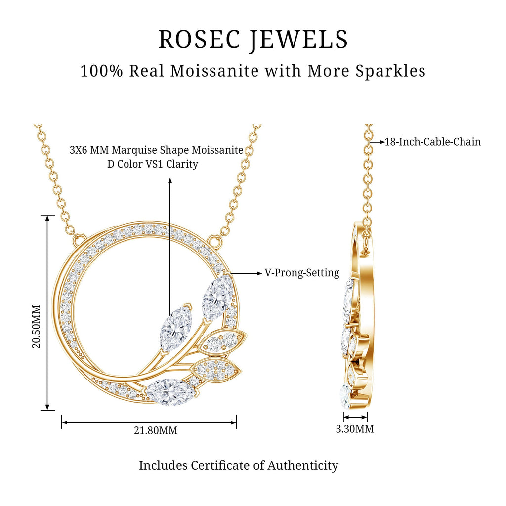 Moissanite Eternity Necklace – Marquise & Round Cut Leaf Design Pendant