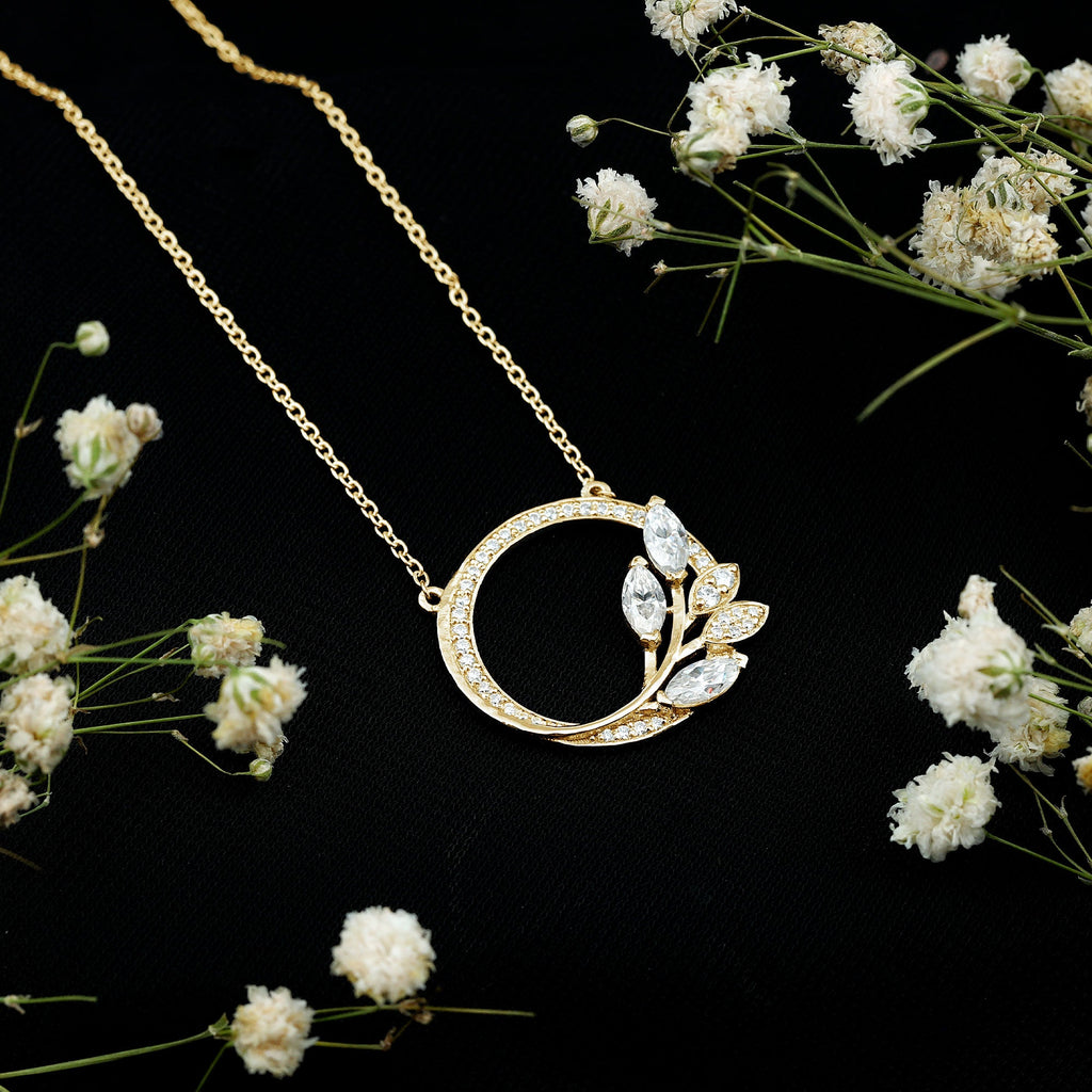 Moissanite Eternity Necklace – Marquise & Round Cut Leaf Design Pendant