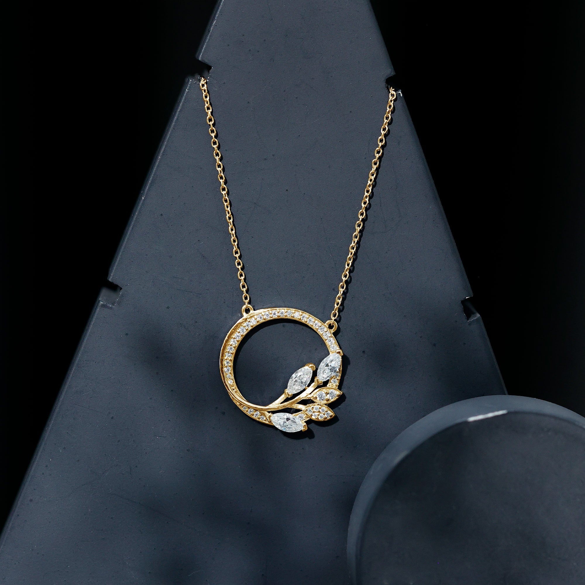 Moissanite Eternity Necklace – Marquise & Round Cut Leaf Design Pendant