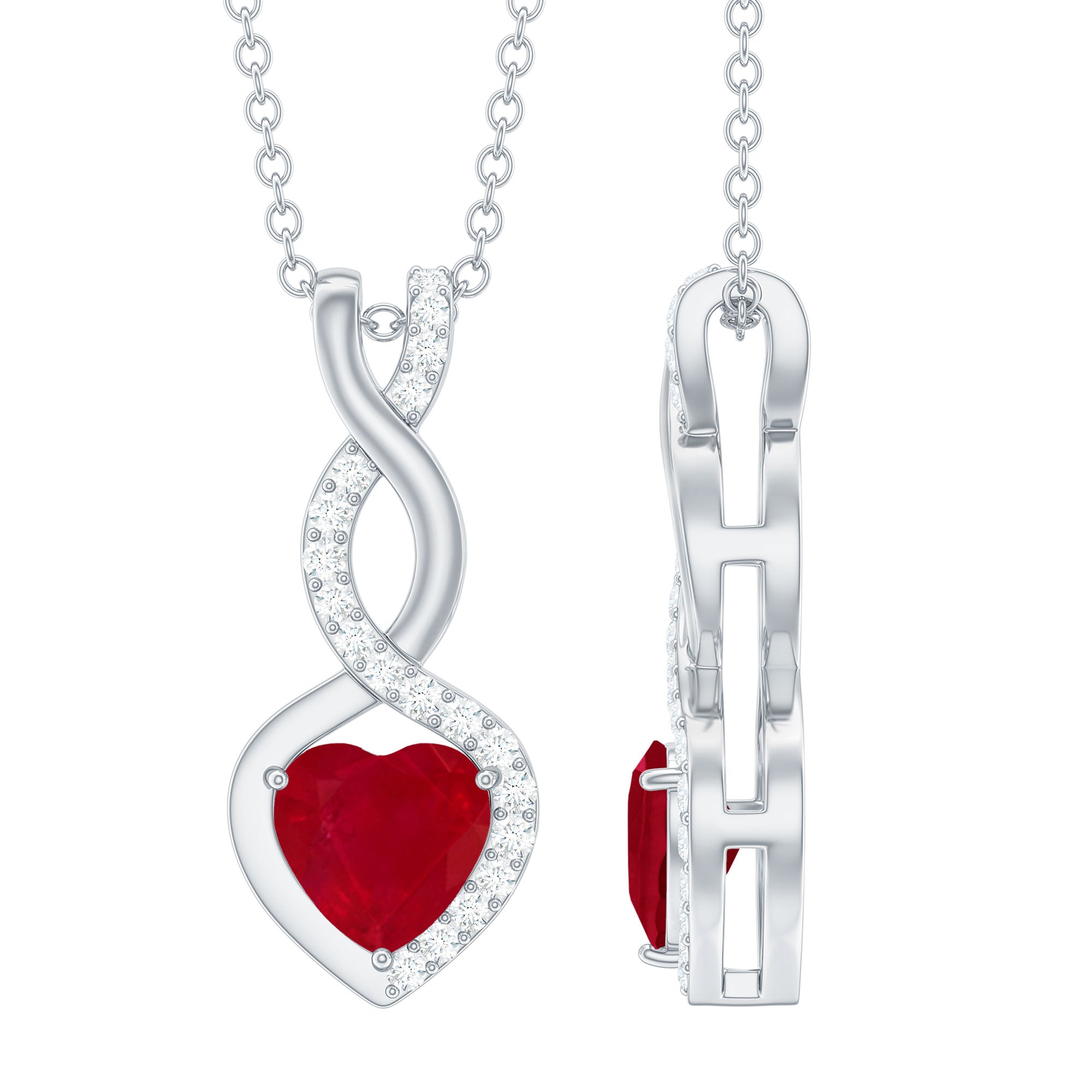 Natural Ruby Diamond Infinity Heart Necklace