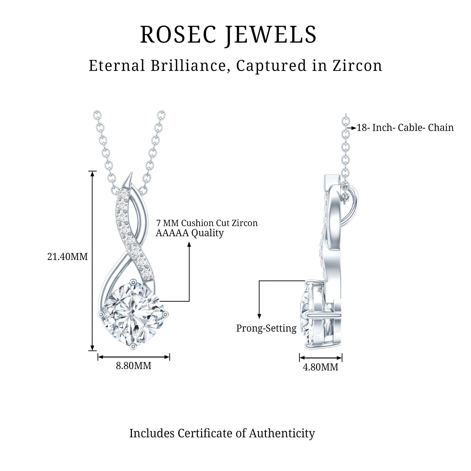 2 Carat Cushion Cut Cubic Zirconia Infinity Necklace for Women