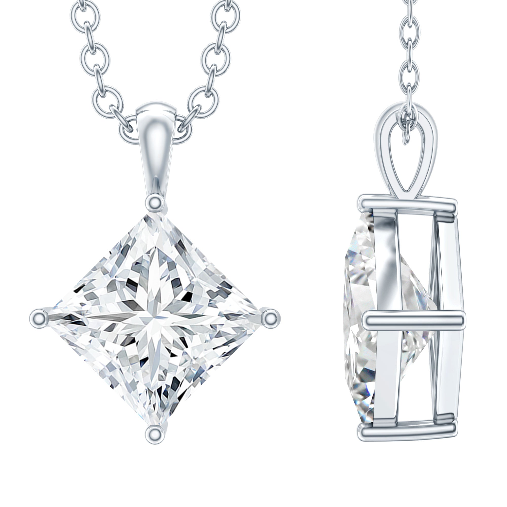 Diagonal Set 3 Carat Cubic Zirconia Princess Cut Necklace With Chain