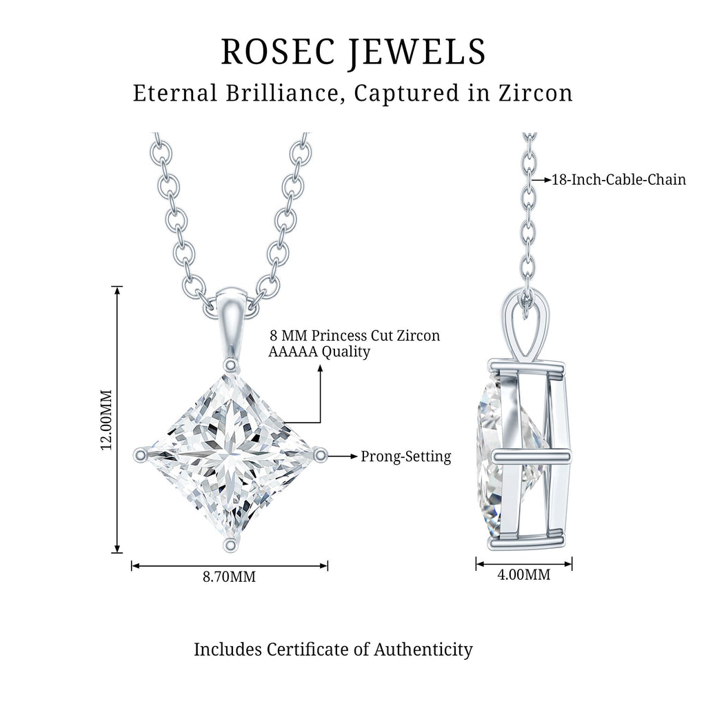 Diagonal Set 3 Carat Cubic Zirconia Princess Cut Necklace With Chain